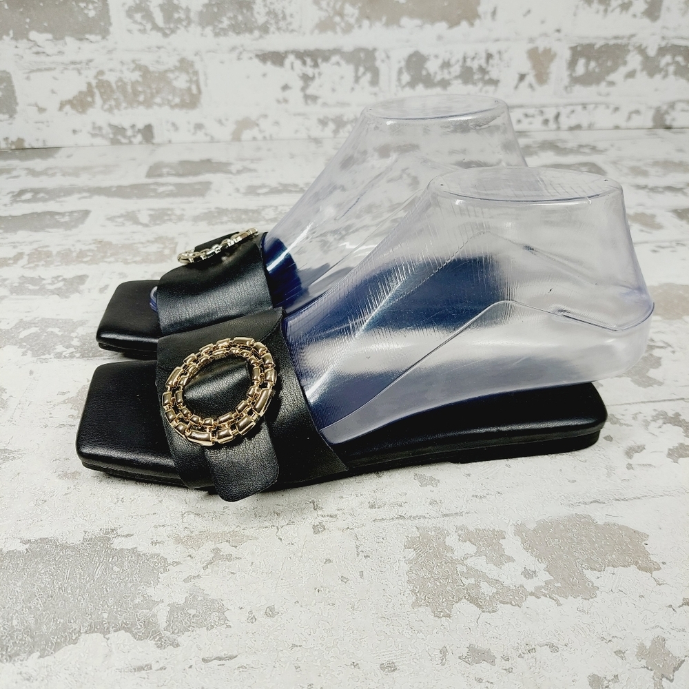 NEW Open Edit Lely Black Square Toe Slide Sandals K261